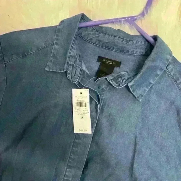 Ann Taylor factory chambray button down tie waist shirt size small - Picture 6 of 7